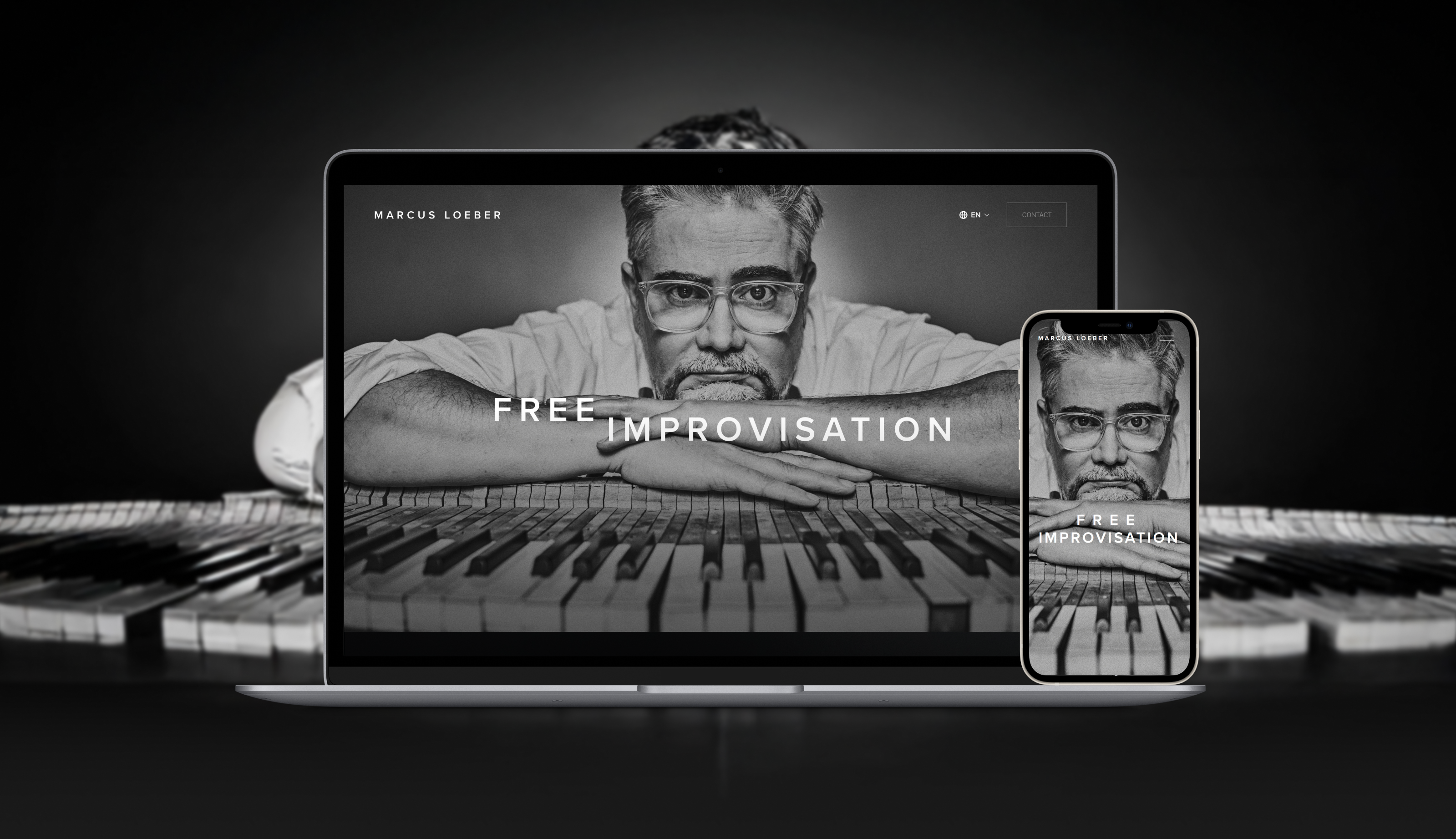 Marcus Loeber website shown on laptop and mobile screens
